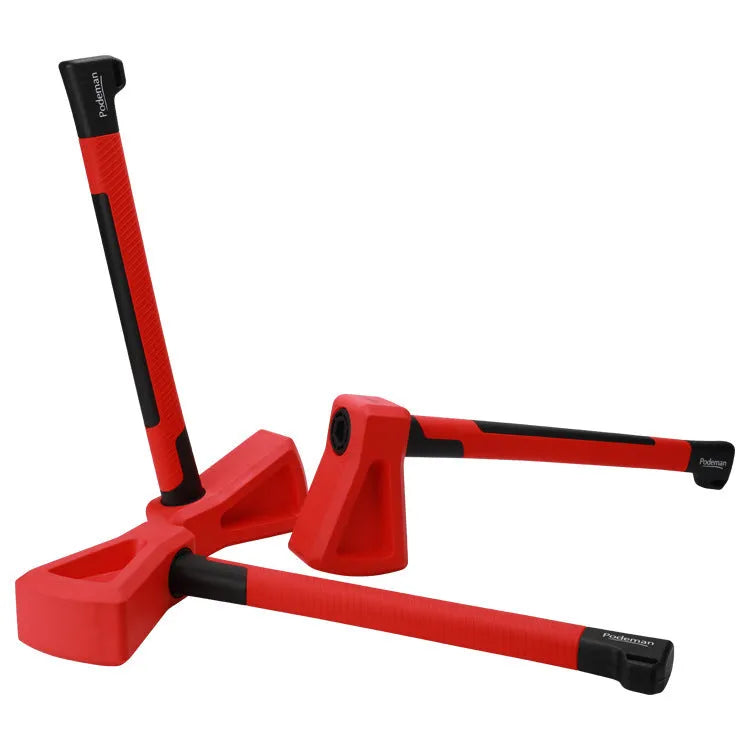 Red plastic home fitness axe muscle trainer on a white background.