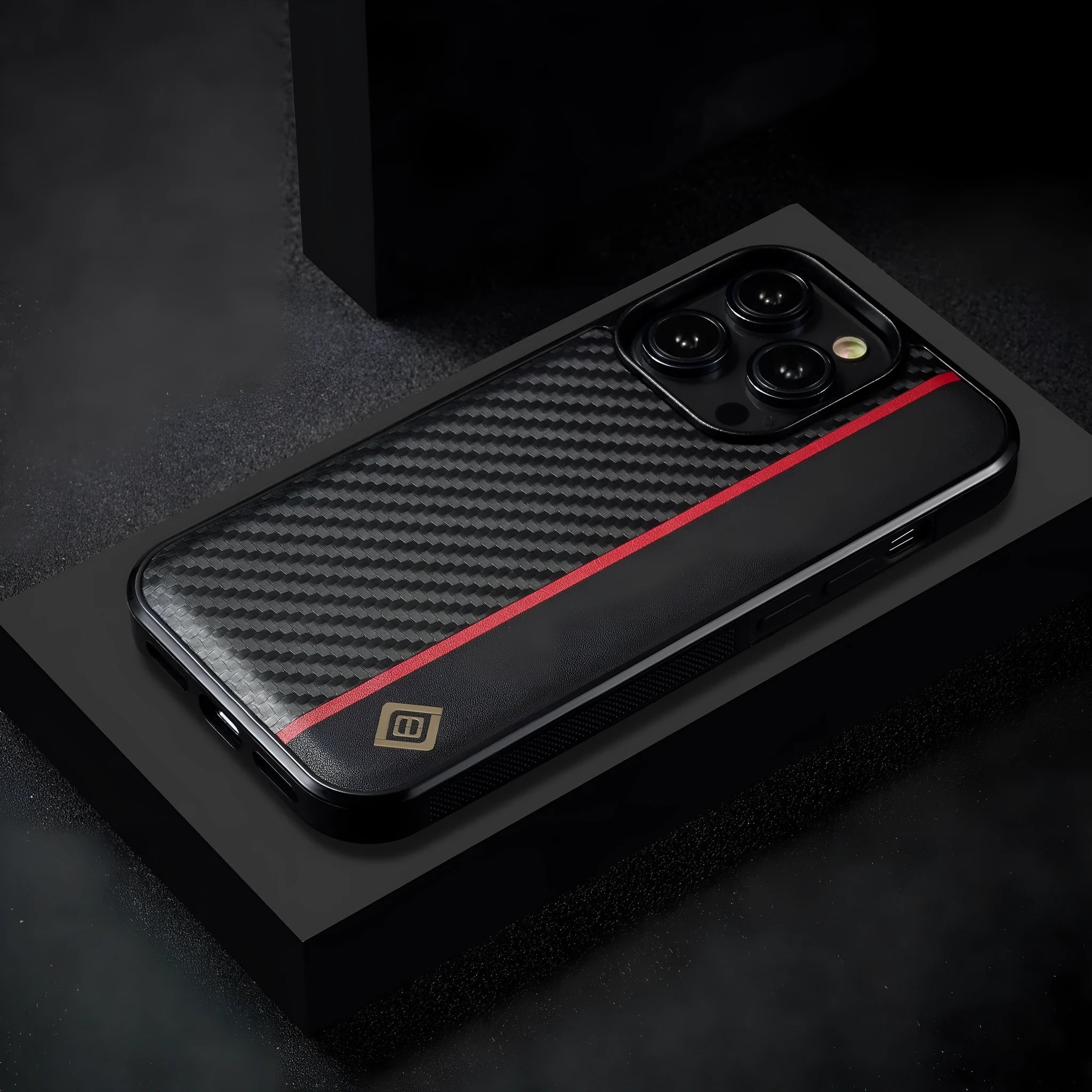 Simple carbon fiber phone shell black imitation leather with plaid pattern for iPhone