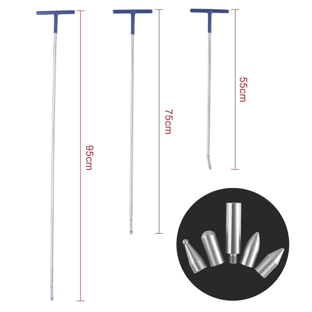 Three alloy steel hook crowbar tools for car dent repair and panel straightening.