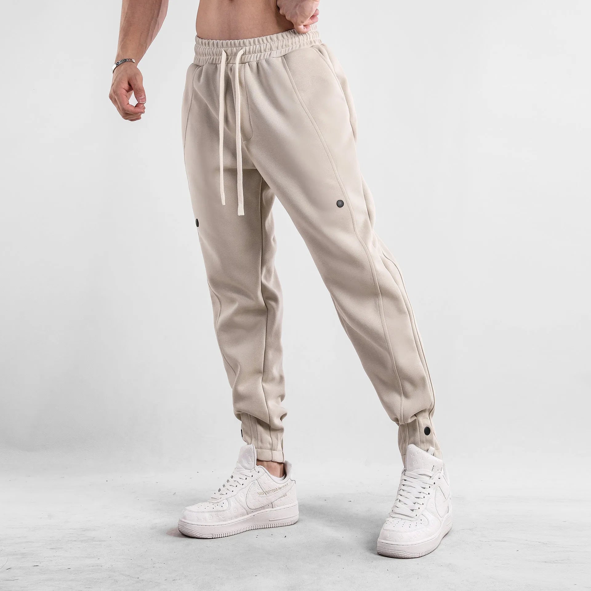 Men's loose-fit cotton casual trousers in light blue, mid-waist design, available in sizes M to XXXL