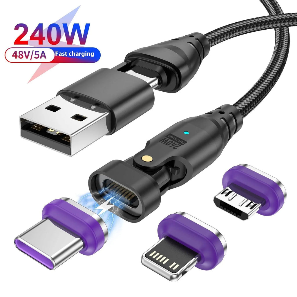 New Six-in-one 240W magnetic data cable with aluminium alloy connectors in black, 1m and 1.8m lengths