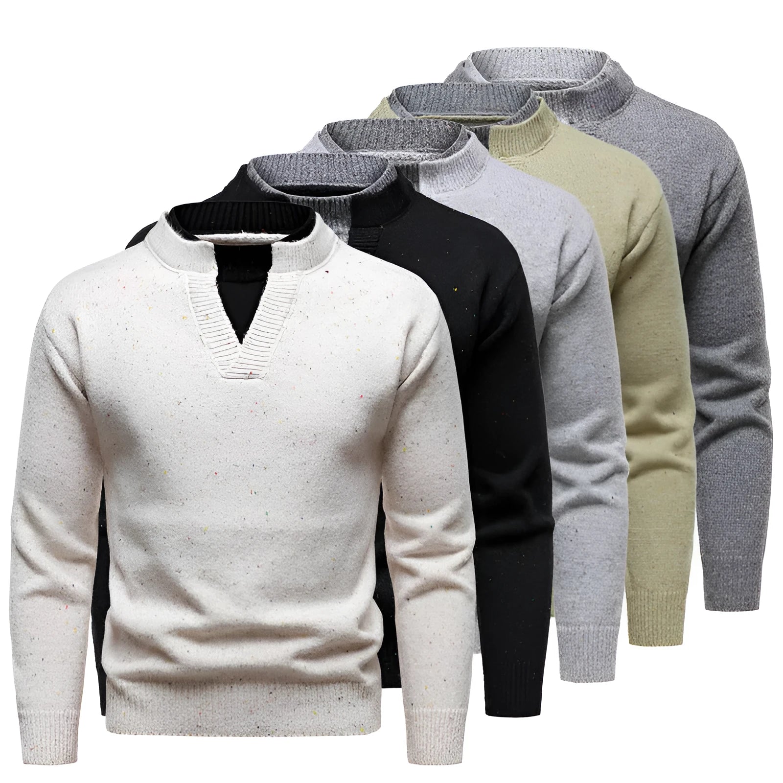 American retro fake two-piece V-neck dotted sweater in beige with batwing sleeve design