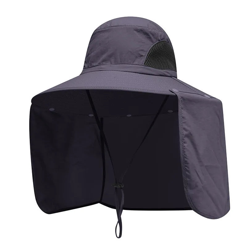 Nylon fisherman hat with neck sun protection flap in camouflage pattern