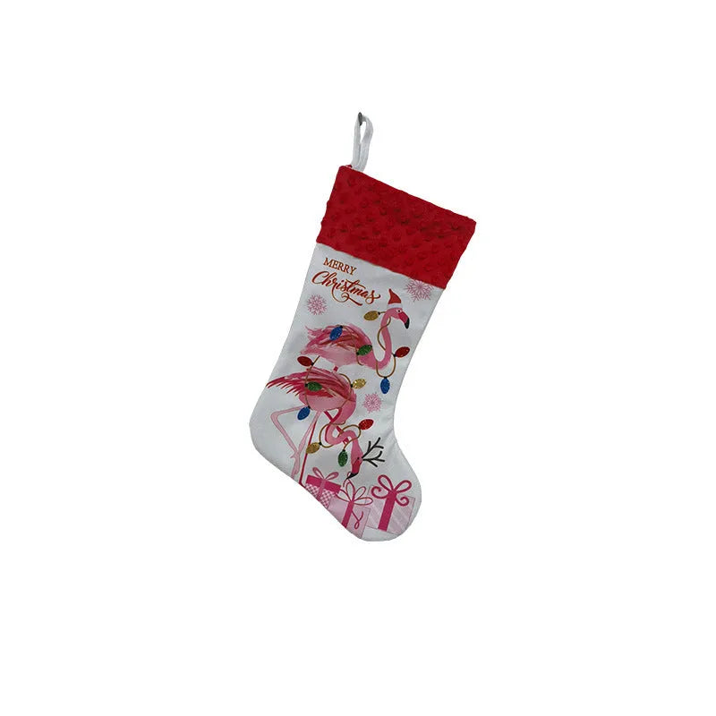 Large flamingo-patterned red Christmas stocking hanging decoration measuring 46 by 28 centimetres