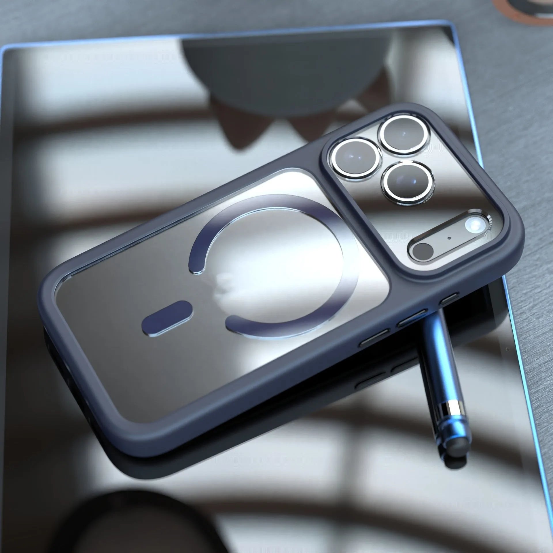 Two-in-one magnetic phone case for iPhone 17 Pro Max in black, showing shockproof construction.