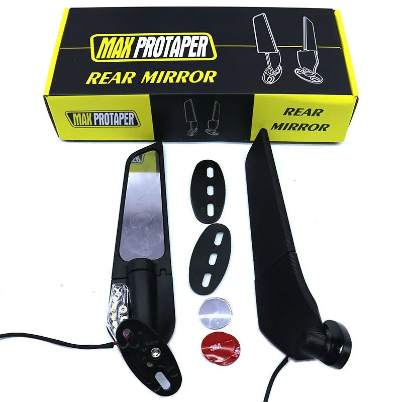 Motorcycle rearview mirror reflector with yellow LED light and aluminium alloy housing