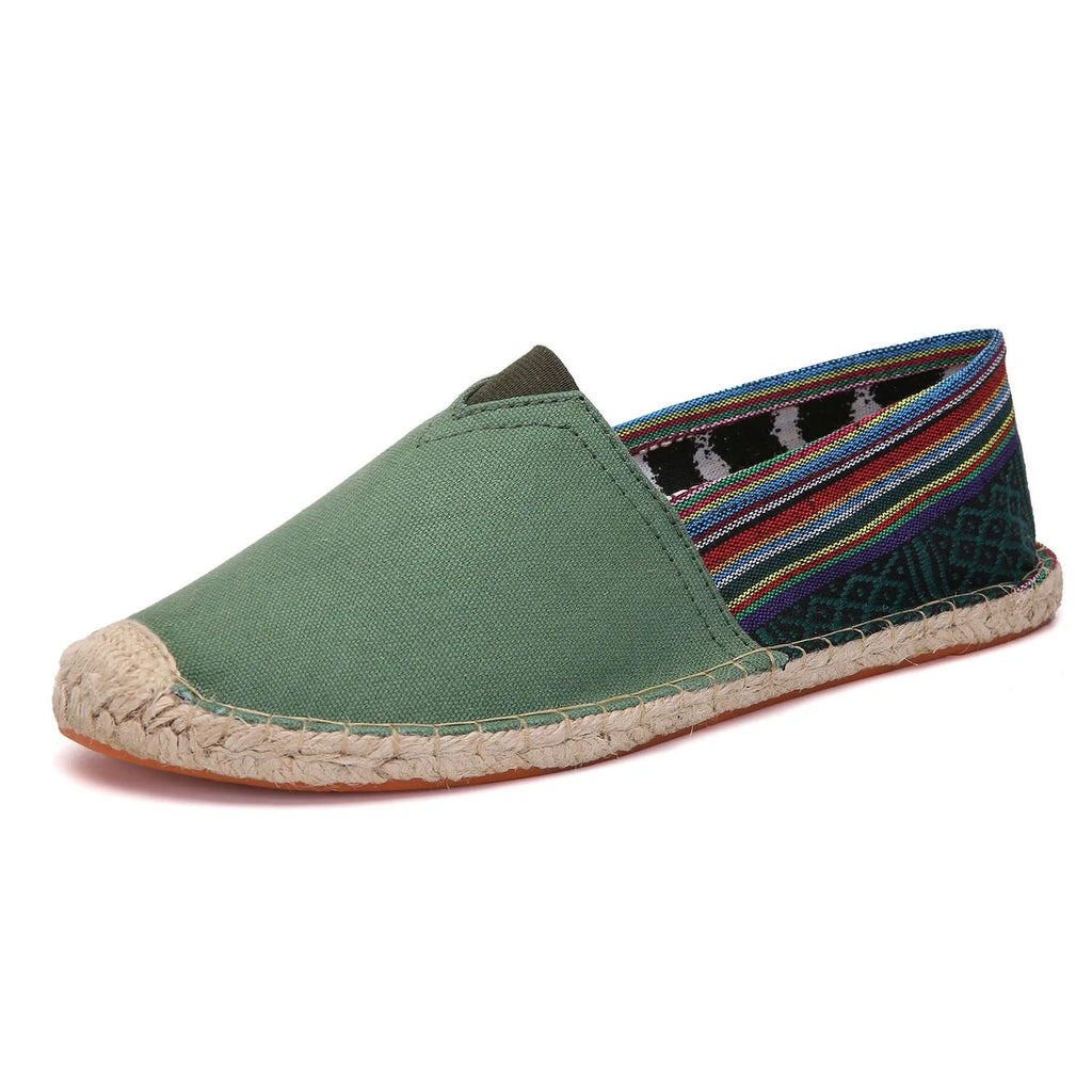 Canvas slip-on fisherman shoes for men with elastic band, flat heel, and round toe in summer colours
