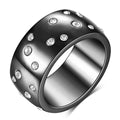 Geometric titanium steel couple ring with diamond treatment, shown in rose gold colour on a woman's hand.