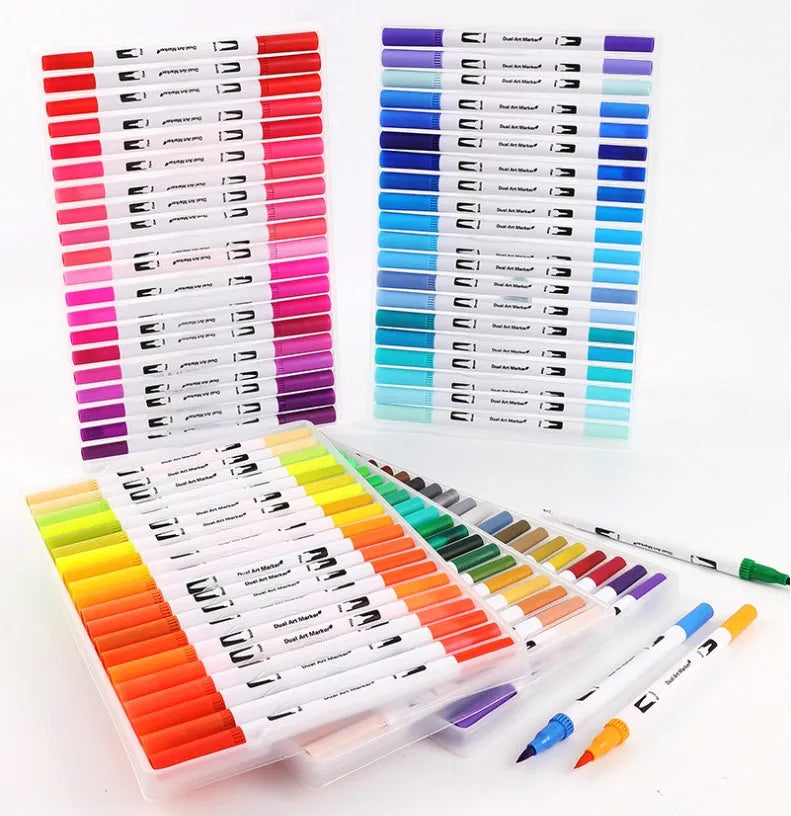 Set of watercolour pens in a case, showing multiple colour options for sketching and calligraphy.