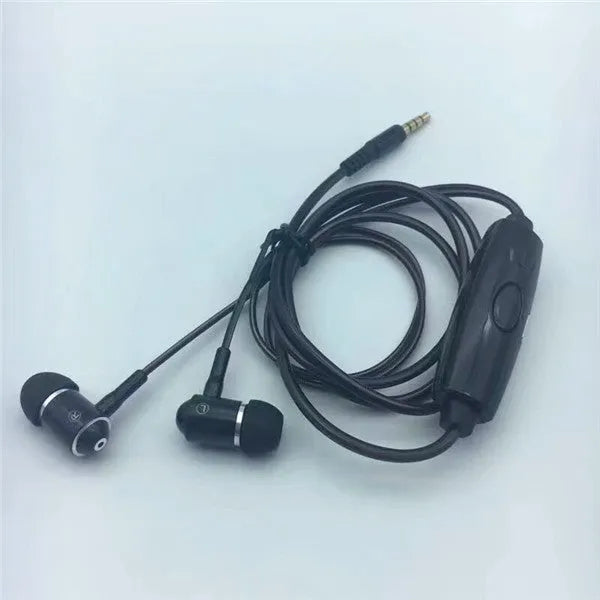 Blue LED light-up earphones with 3.5mm plug and remote control, flashing in sync with music.