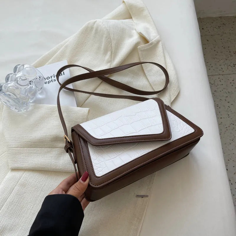Stone pattern square shoulder bag in PU material with horizontal shape and one strap