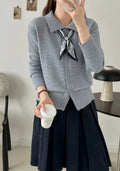 Lapel scarf sweater cardigan with colour-block splicing in acrylic fibre
