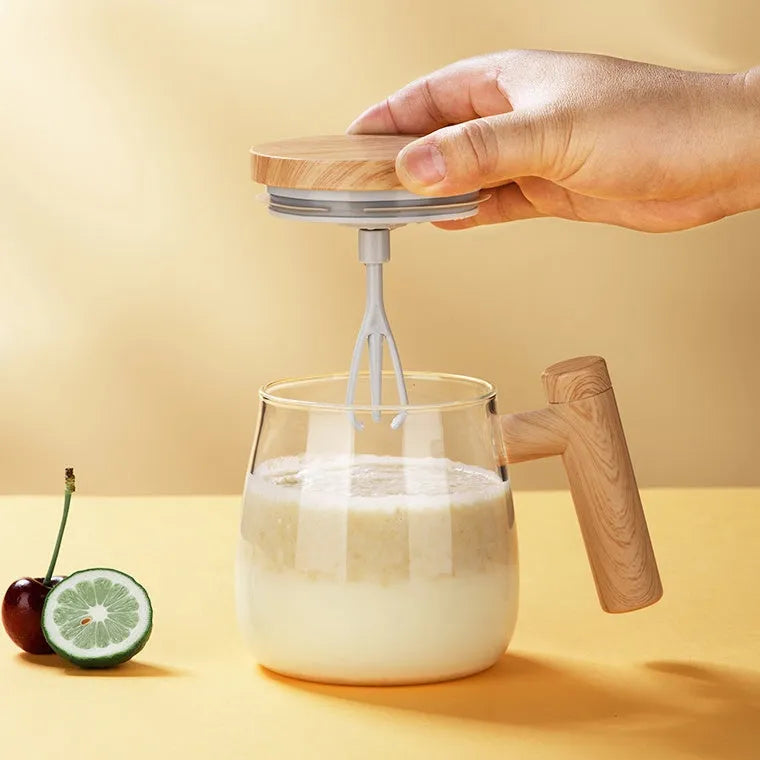 400ml electric self-stirring coffee mug in borosilicate glass with automatic mixing button