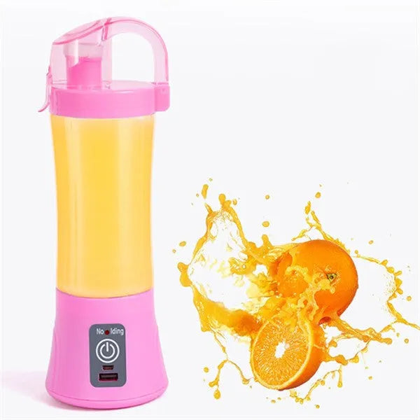Blue handheld USB rechargeable fruit juicer with 400ml capacity cup