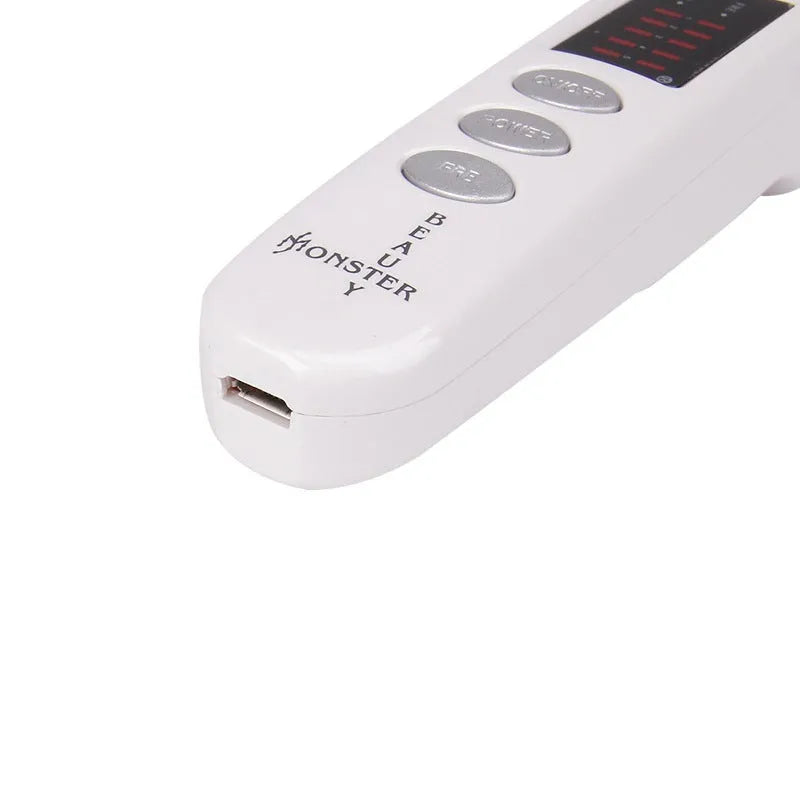 Multifunctional beauty instrument in white, with charging cable and EU/US plug models