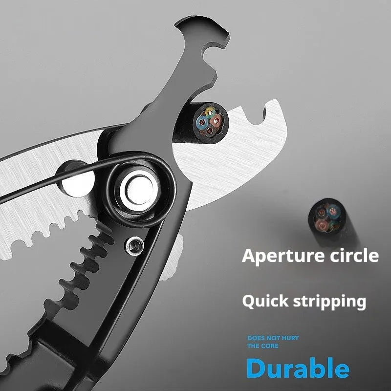 A fully automatic wire stripping pliers tool made from steel, shown in a box-mounted style.