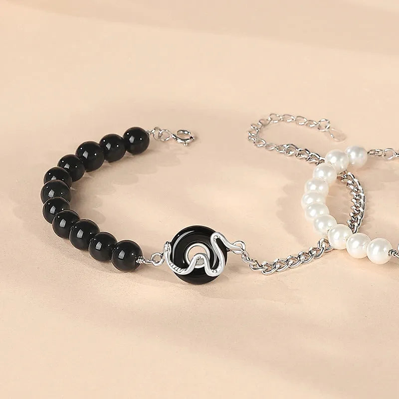925 sterling silver snake zodiac bracelet with obsidian pearl and safe buckle in new Chinese style