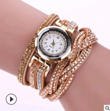 Ladies fashion watch with diamond twisted PU strap, round 26mm dial, pointer and number display, available in multiple colours