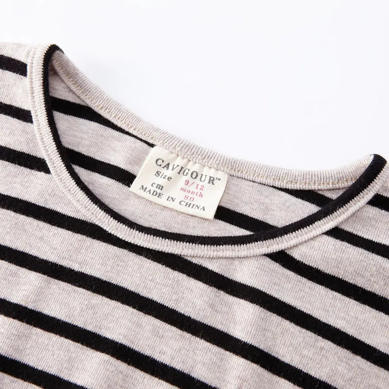 Girls' striped long sleeve t-shirt in red or black, 100% cotton, Asian sizes 80-104cm