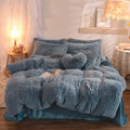Thick fleece duvet cover bedding set with matching pillowcases and sheet in winter colours