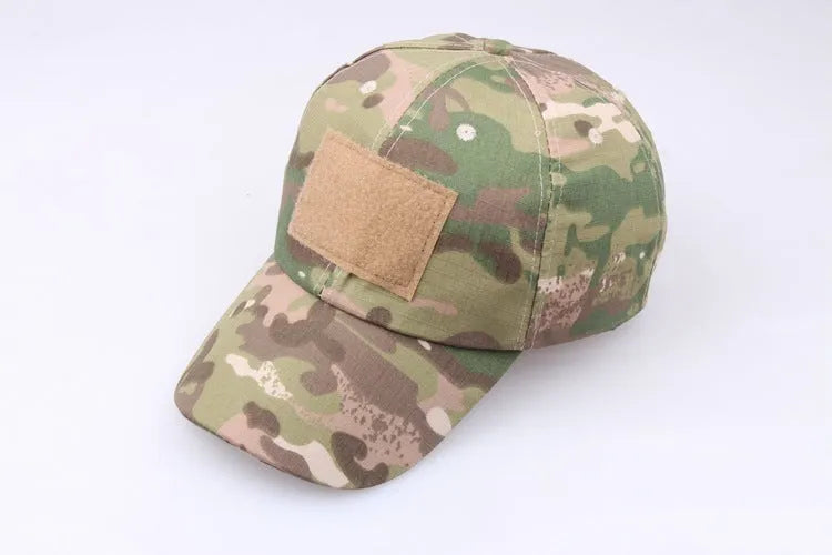 Tactical Velcro camouflage baseball cap in twill polyester with embroidery patch, adjustable 58-60cm size, available in multiple colours