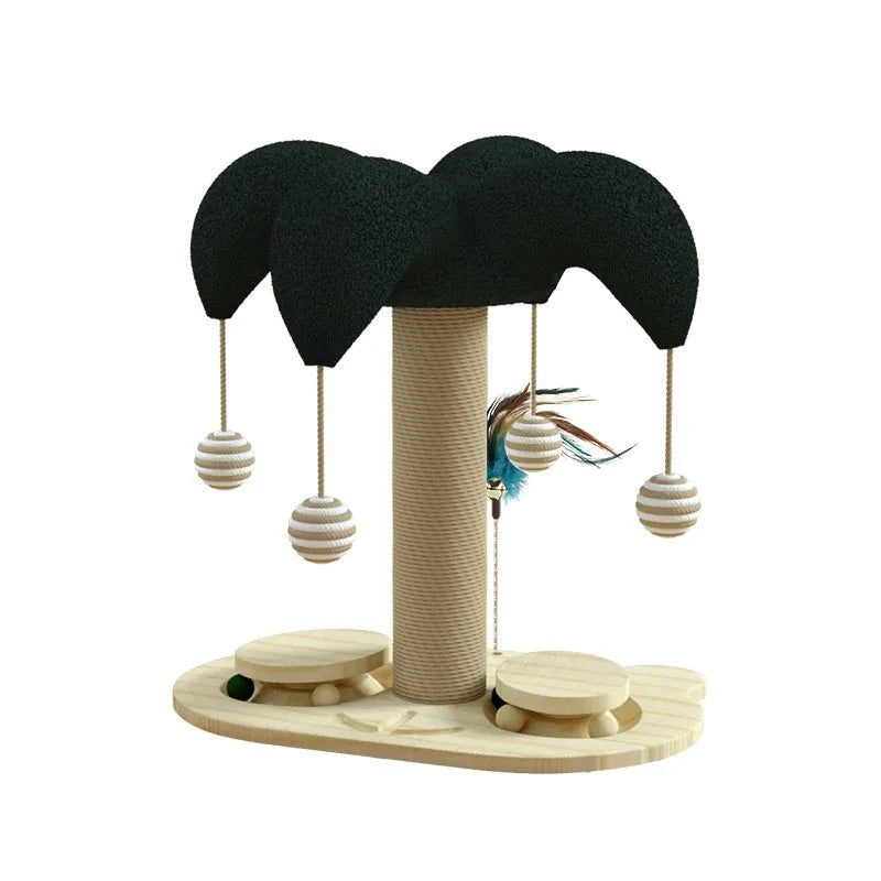 Solid wood cat climbing frame with a rotating turntable scratching post wound in hemp rope