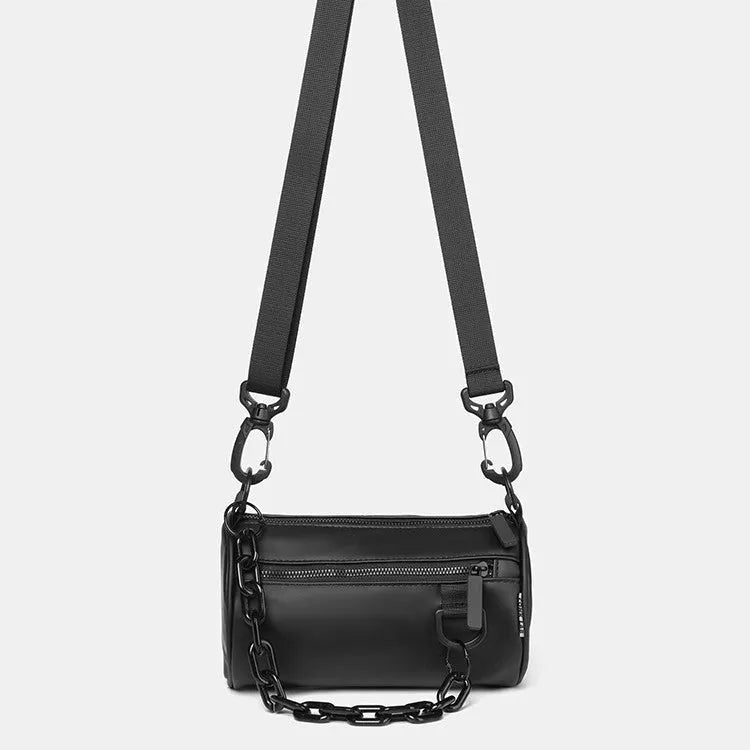 Oxford cloth waterproof messenger crossbody bag with chain detail in black, grey, or orange colours