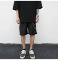 Black cotton trouser chain suit shorts for men with secure key chain, side view