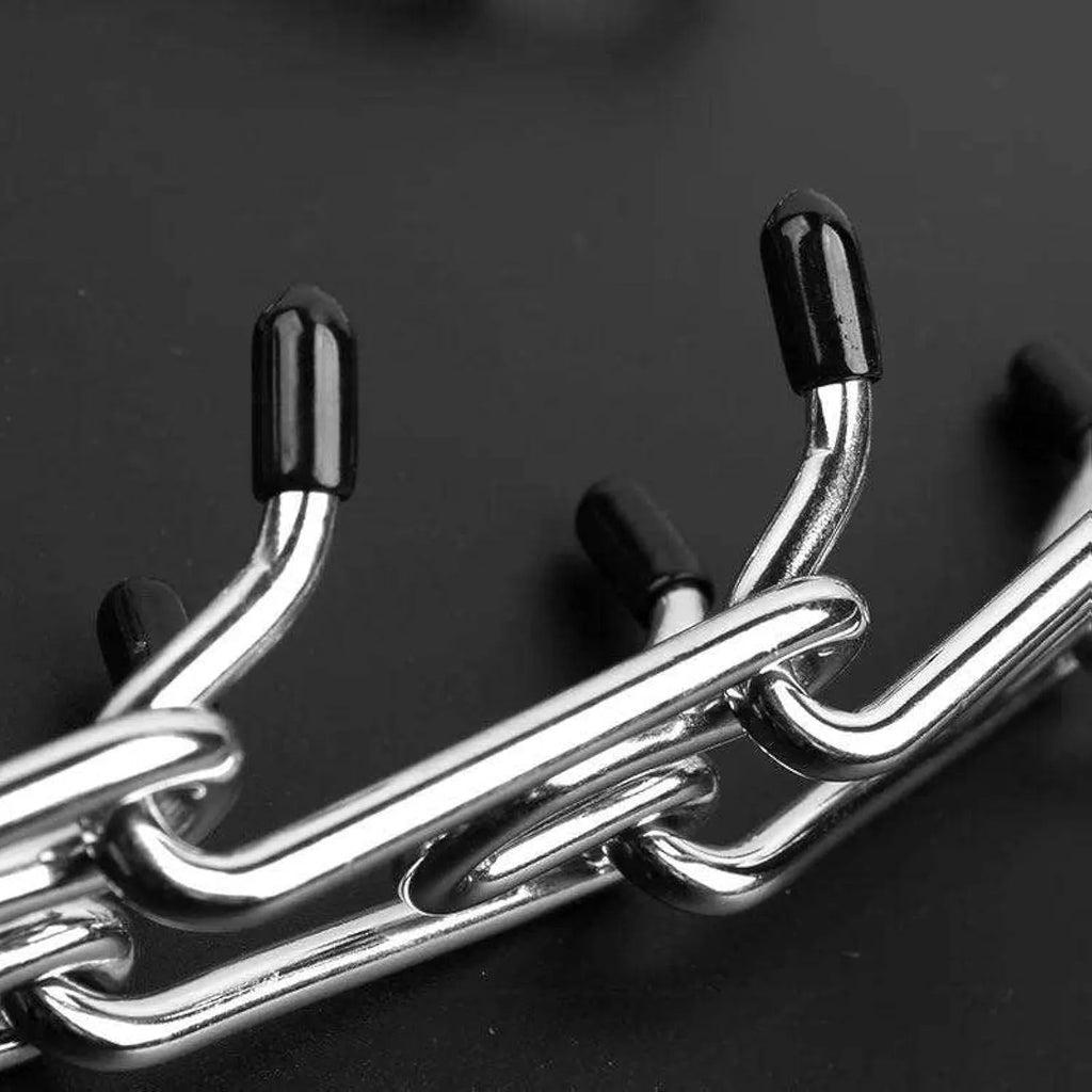 Stainless steel dog prong training collar with rubber tips in adjustable sizes for medium and small dogs