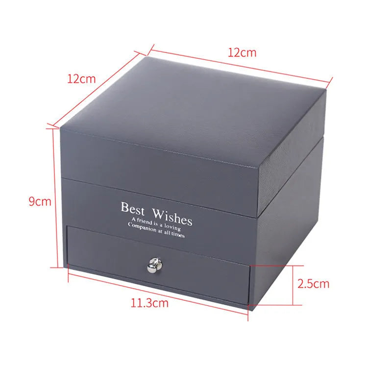 Double-layer silver-plated rose gift box with nine foam latex roses and drawer for jewellery storage