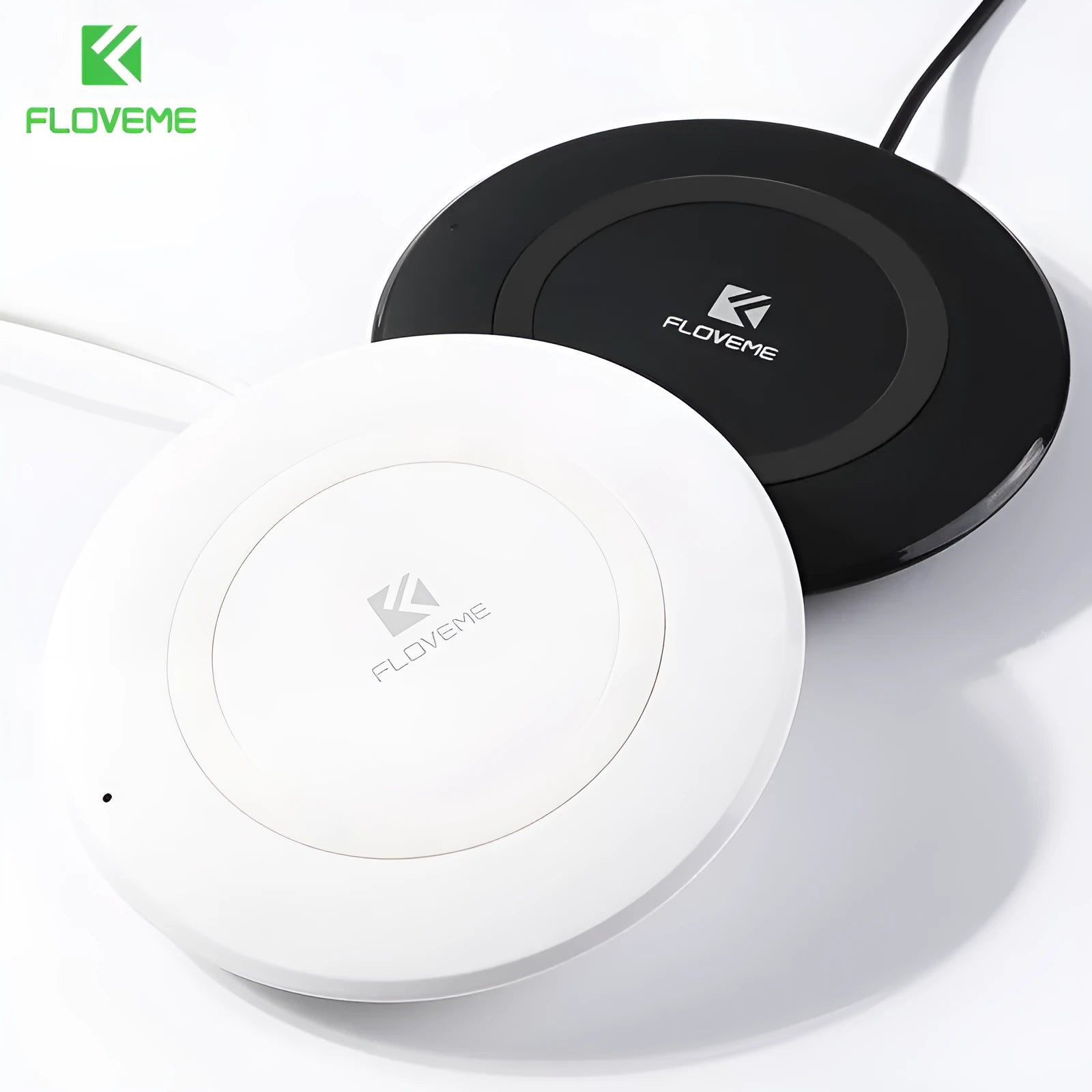 Floveme 5W wireless charger round pad 10.5cm ABS plastic black colour