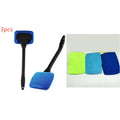 Car window pivoting microfiber cleaner with telescopic pole and PP handle in dark blue and green
