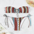 Women's printed lace-up split swimsuit in mixed colours