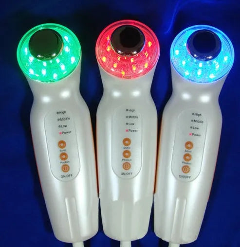 3MHz LED photon facial massager with 36 R/G/B light modes, 17.5cm handheld device for face and body