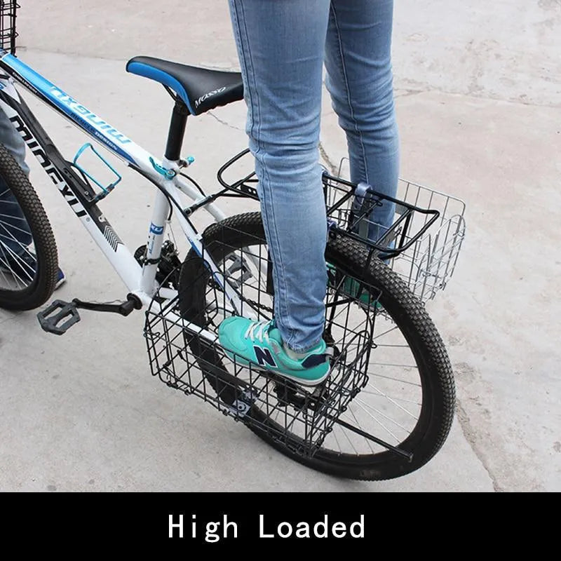 Steel folding bicycle basket in black mounted on a bike, 32.5x20x22 cm size