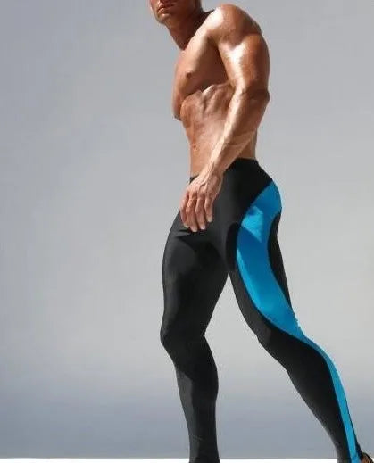 Men's skinny joggers 90% polyester 10% spandex training pants in green and blue