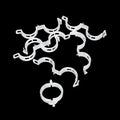 A pack of 50 green plastic garden plant grafting clips for securing tomato stems and tree twigs.