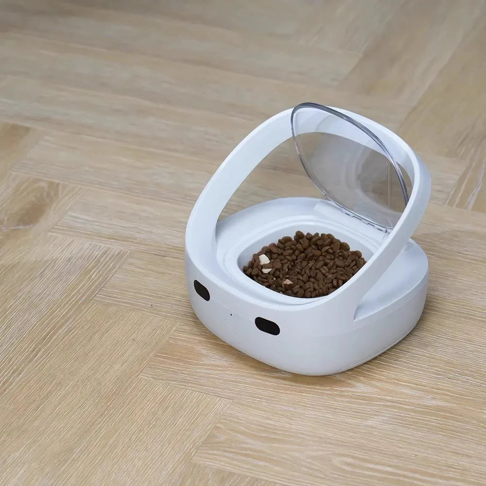 Smart pet feeder in white plastic with food bowl and ice box for cats