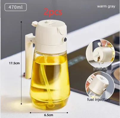 470ml glass oil sprayer dispenser with ergonomic handle in beige, black, green, or yellow colour