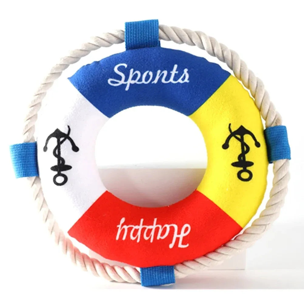 Yellow fish design dog pull ring toy with squeaker for fetch games, 25cm diameter