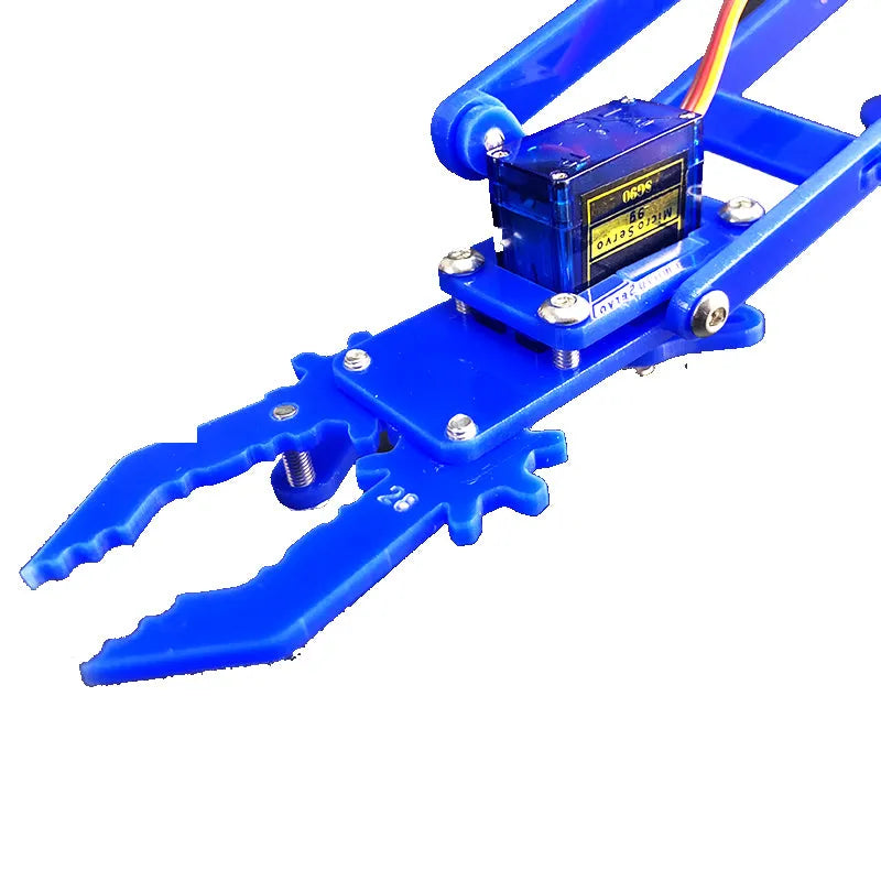 Manipulator robot arm kit with brown and blue acrylic brackets, SG90 servo, and dual rocker control module