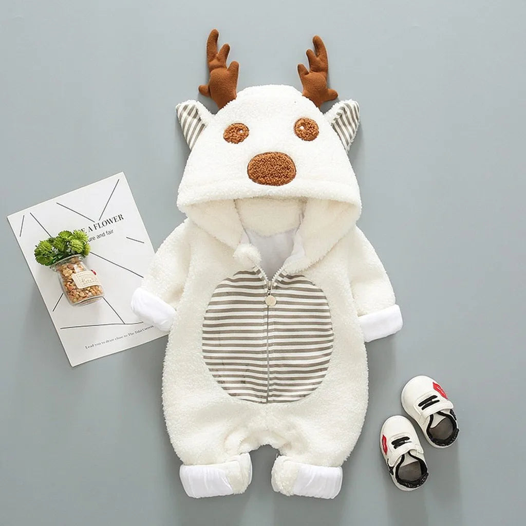 Long sleeve baby romper with lace-up strap closure in khaki, pink, or white colour.