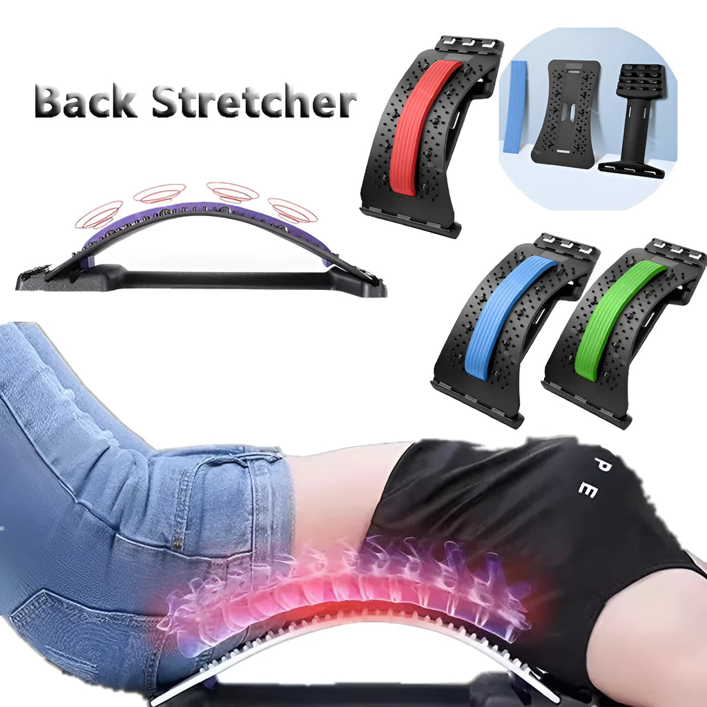Adjustable back stretcher massager in rectangular trapezoid shape with multiple colour options
