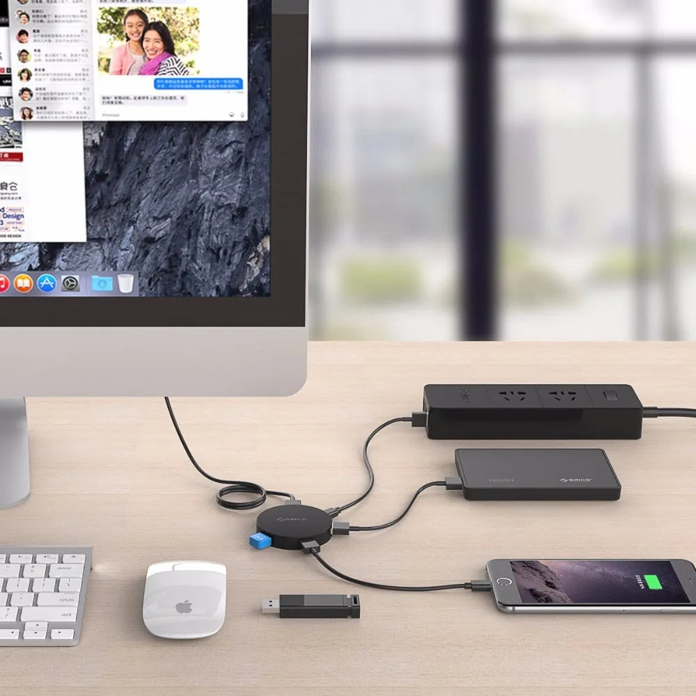 ORICO HA4U-U3 USB3.0 splitter, four-port Type-A hub, 60x60x12mm ABS body, black or white