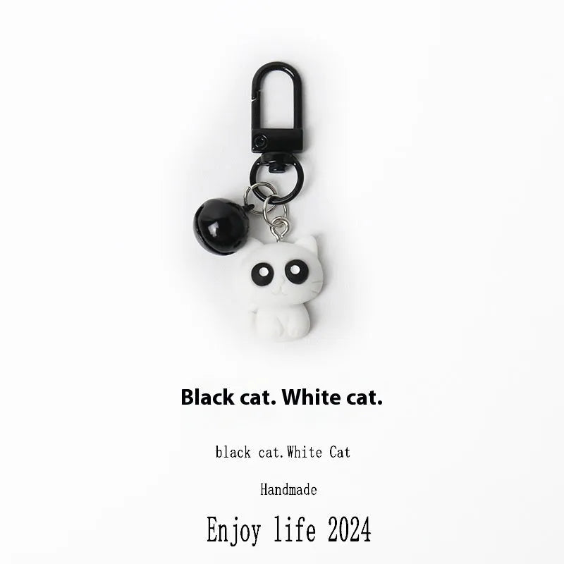 Cartoon little black cat key chain pendant on handbag, plastic resin decoration