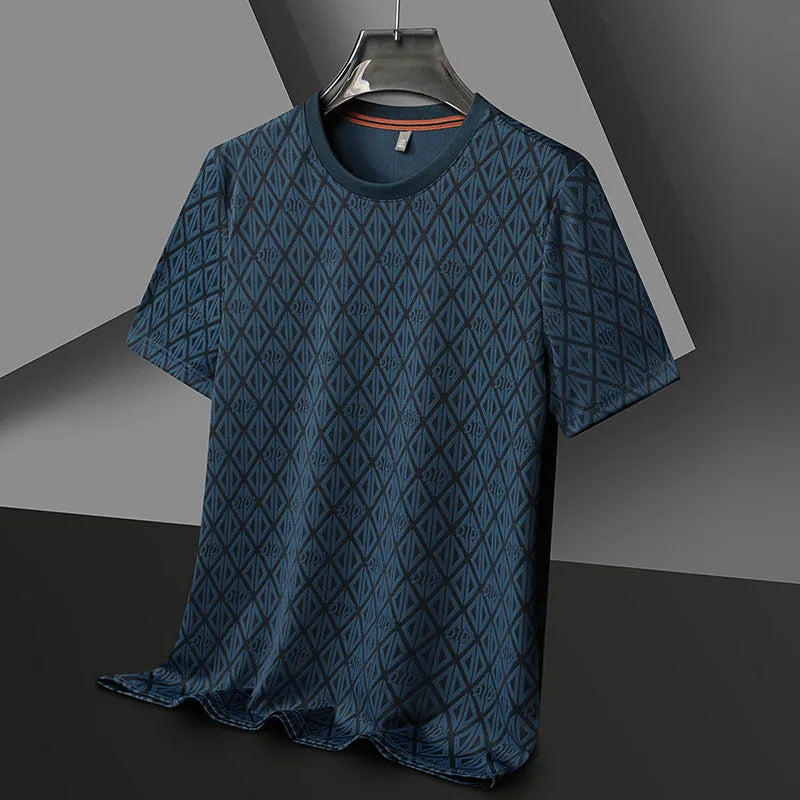 Men's loose fit ice silk casual t-shirt in black blue green or caramel colours