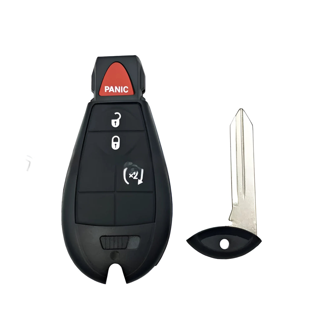 Empty black Dodge Chrysler smart key card replacement shell with ABS plastic, brass components, and textured nylon finish.