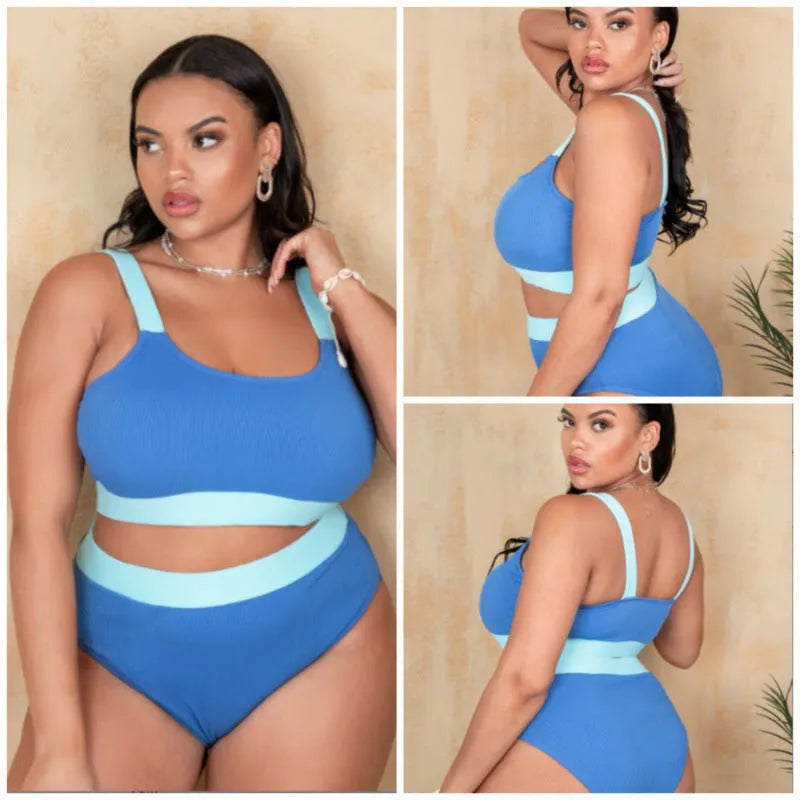 Women's solid colour high waist one-piece swimsuit with a split suit brief style.