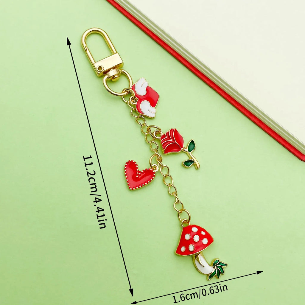Red mushroom love heart rose heart-shaped alloy keychain with oil drip finish colour LS613