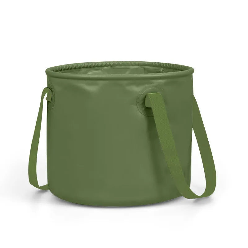 Army green folding telescopic ventilation duct with PVC mesh construction shown collapsed and extended